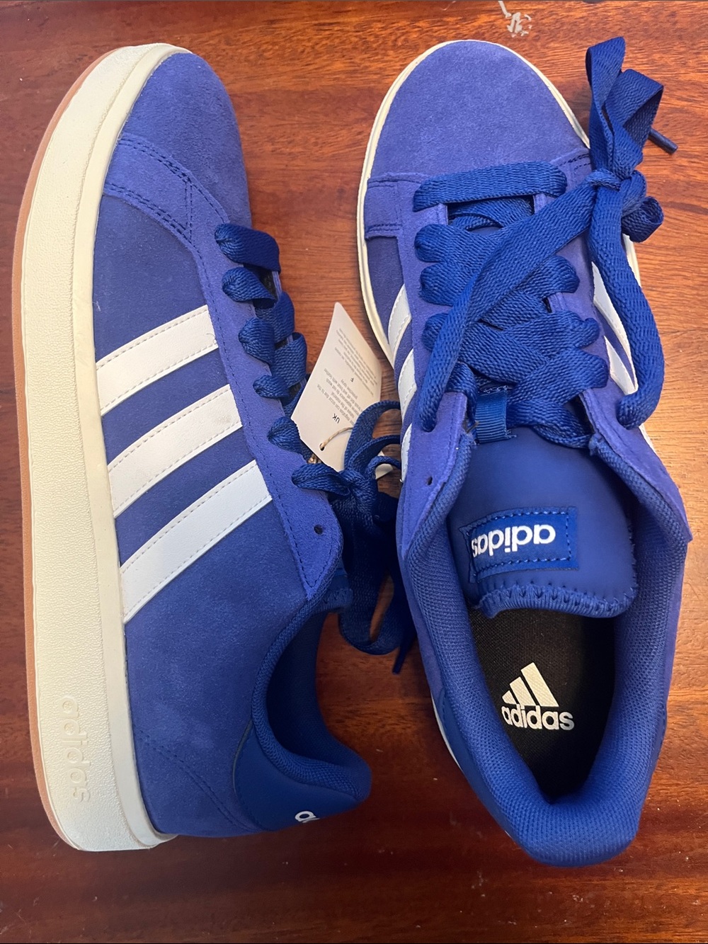 adidas mens Blue Suede Sneakers with White Stripes